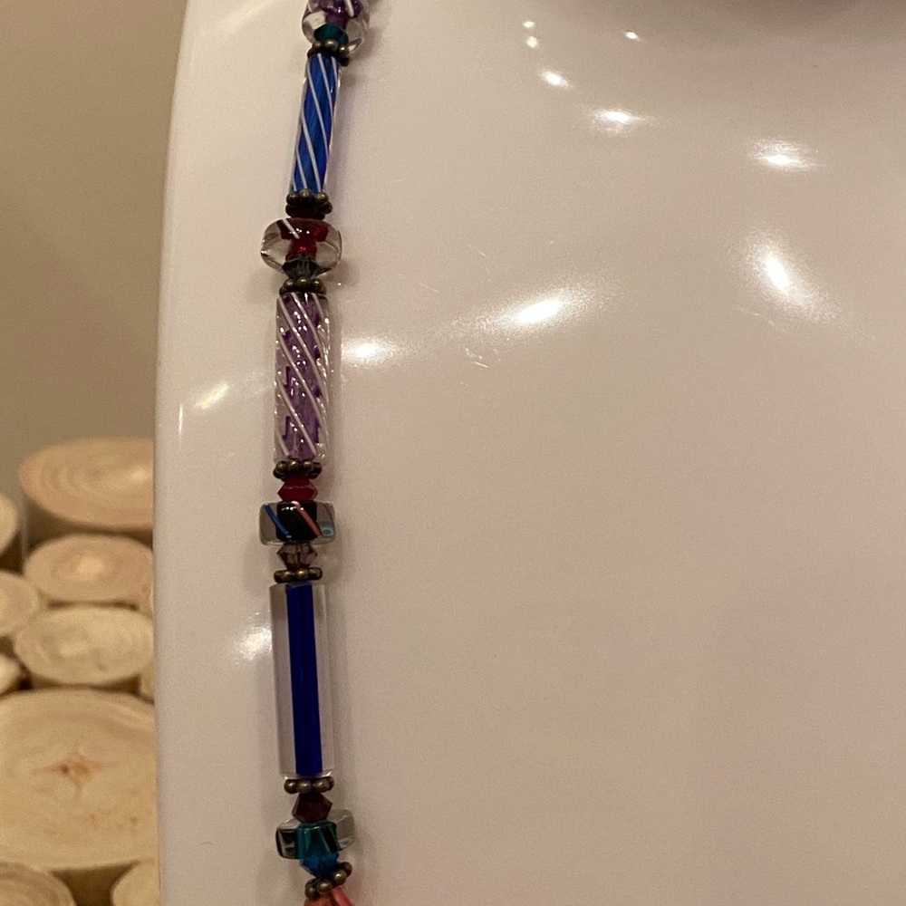 Hand blown glass tube beaded necklace - Picture 5 of 7